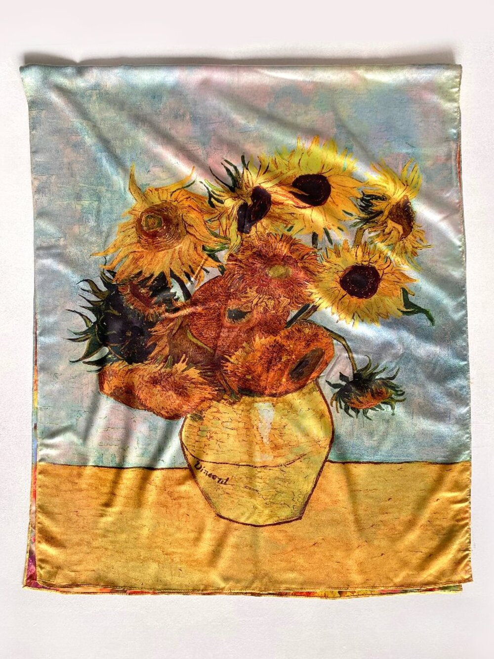 Van Gogh Sunflower Painting Italian Silk Scarf Reversible Large Shawl 28"x66"